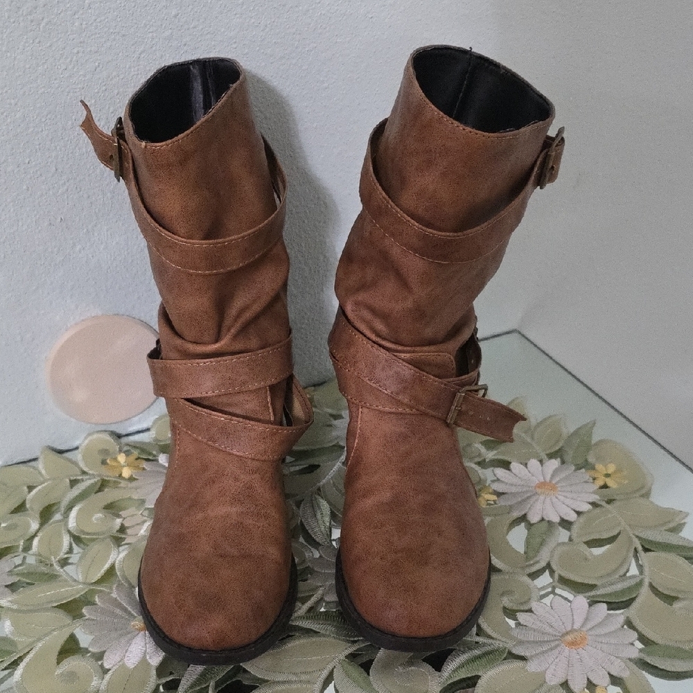 Brown Buckle Strap Women's Boots